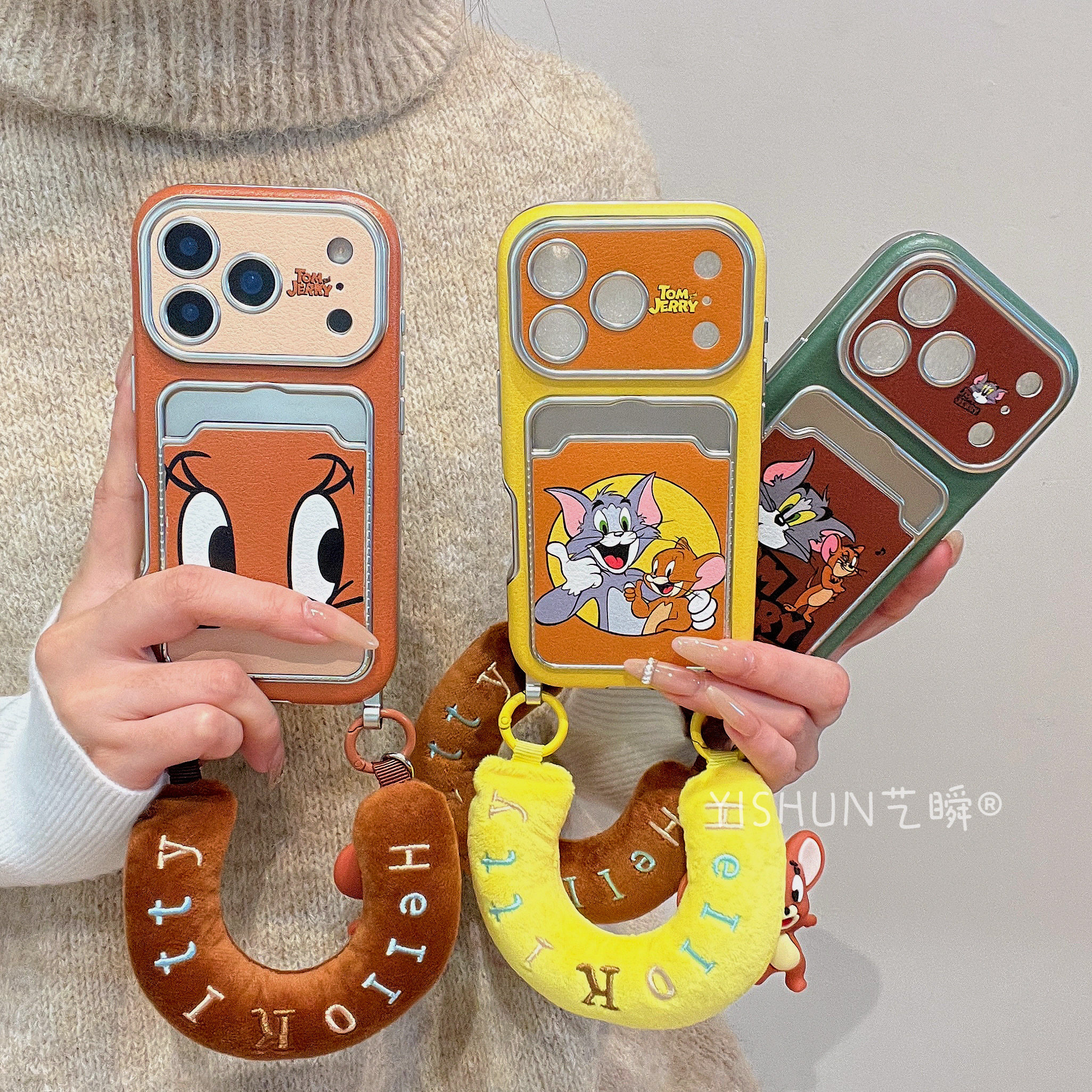 趣味可爱猫和老鼠汤姆杰瑞适用iPhone17ProMax手机壳插卡包苹果16pm大视窗13全包镜头15带挂绳14搞怪17保护套