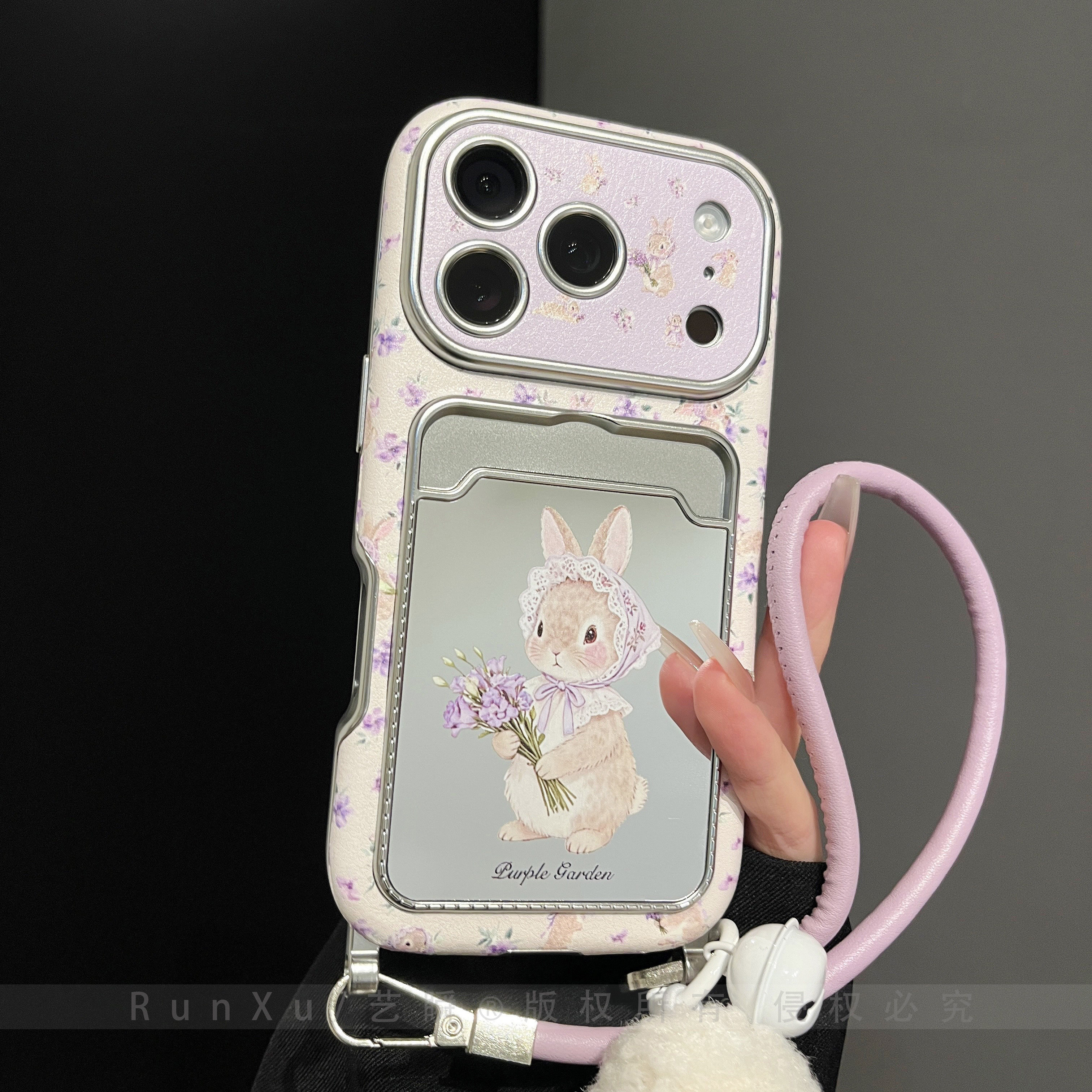 温柔系紫色碎花小兔适用iPhone17ProMax手机壳苹果17pro新款16镜面插画卡包ip15全包防摔14女17pm挂绳保护套,3C数码配件,手机保护套/壳,淘宝优惠券,粉丝福利购,淘宝优惠卷