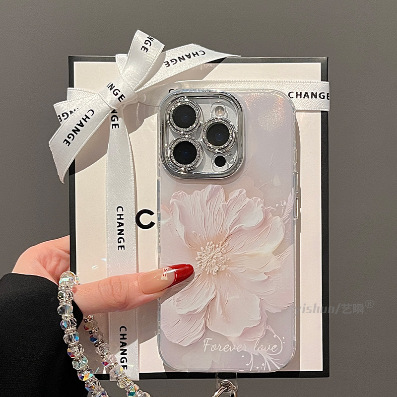 适用iPhone16ProMax手机壳2025新款苹果15pro唯美砂粉色奶油花朵14pm全包镜头13pro氛围感12小众11女款保护套
