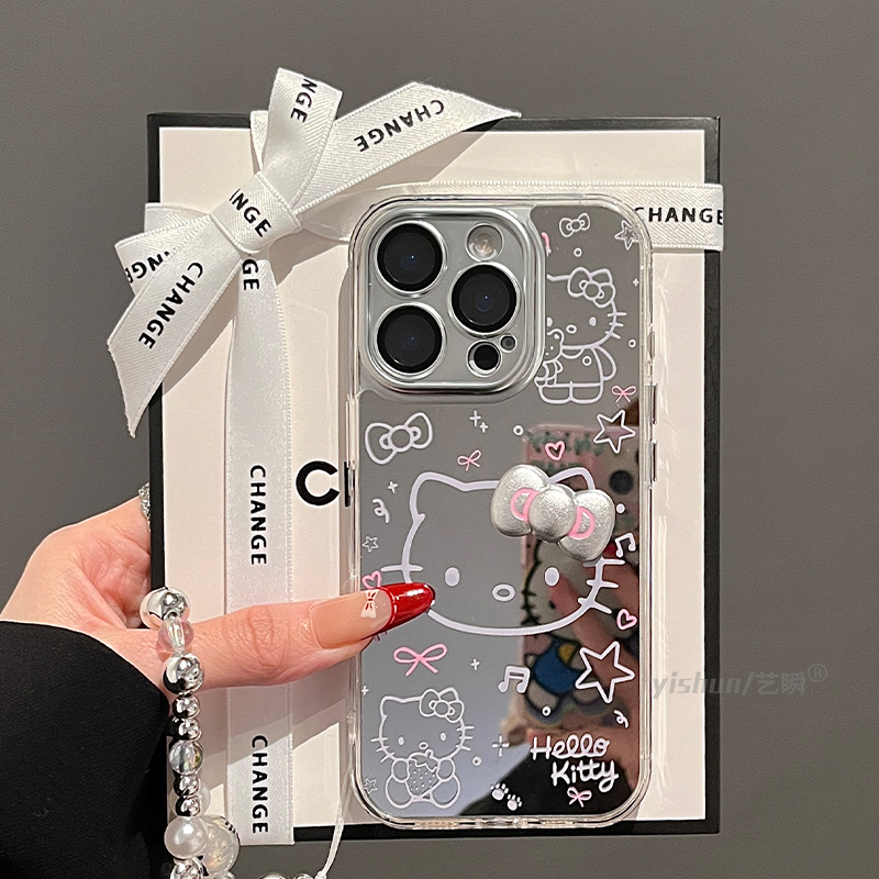 适用苹果16pro新款手机壳iphone15promax简约可爱白色涂鸦线条kt猫14plus少女心13女款12pro电镀镜面11保护套