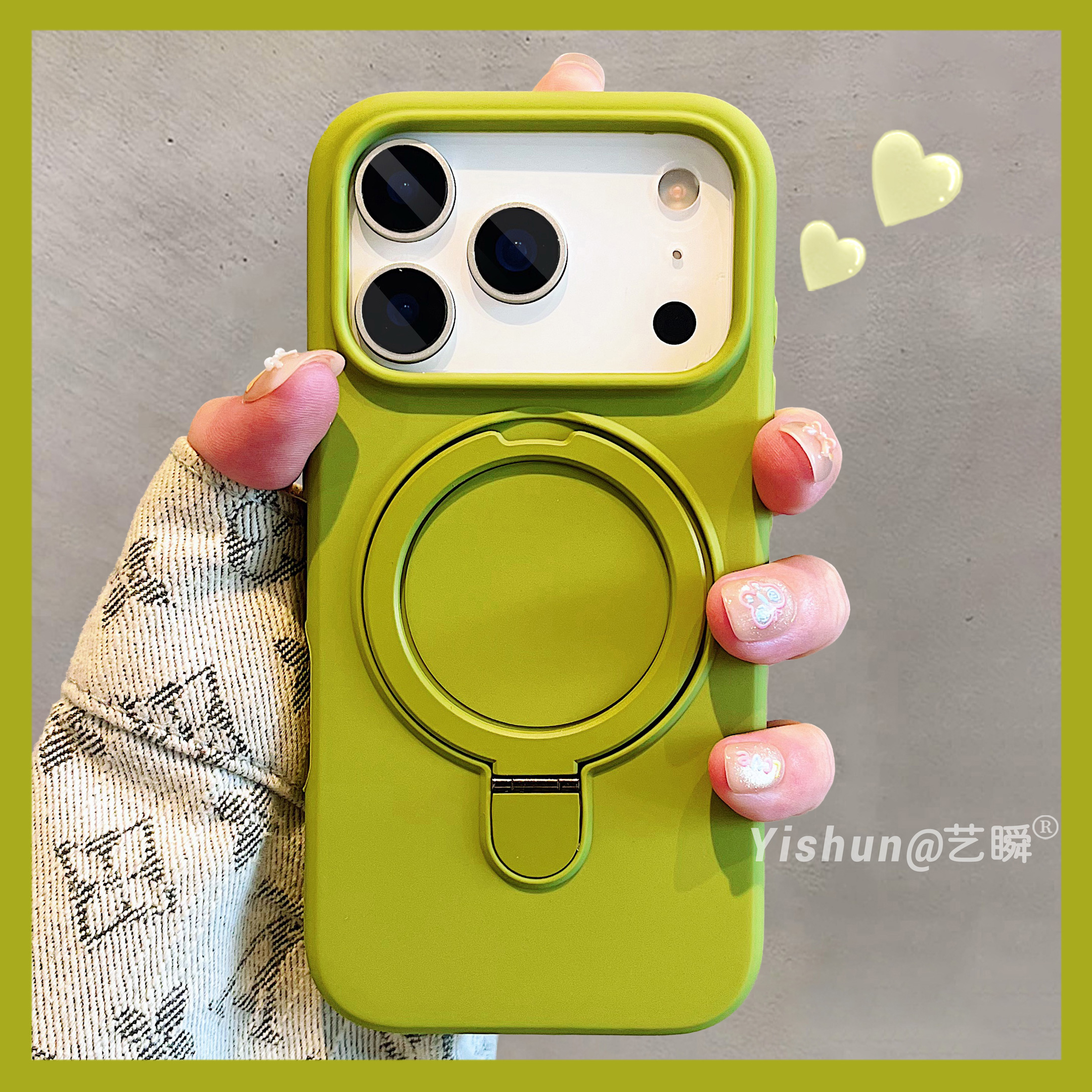 松林绿纯色磁吸折叠支架适用苹果17/16promax手机壳液态硅胶16pro柔软亲肤iPhone14简约高级感15防摔13保护套