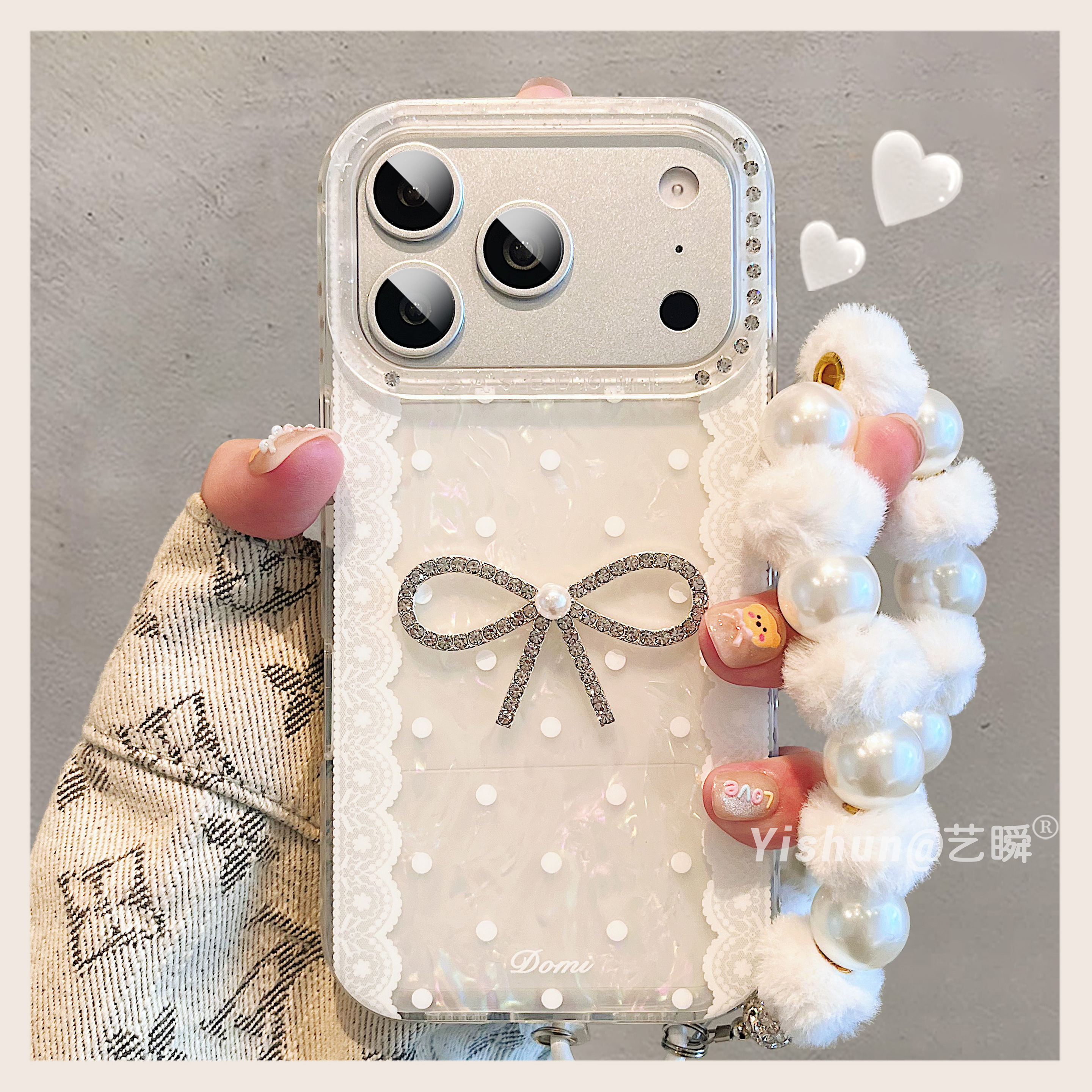 梦幻仙女风波点珍珠蝴蝶结适用iPhone17ProMax手机壳苹果16pro硅胶软边14大孔点钻镜框15pro贝壳纹13女保护套