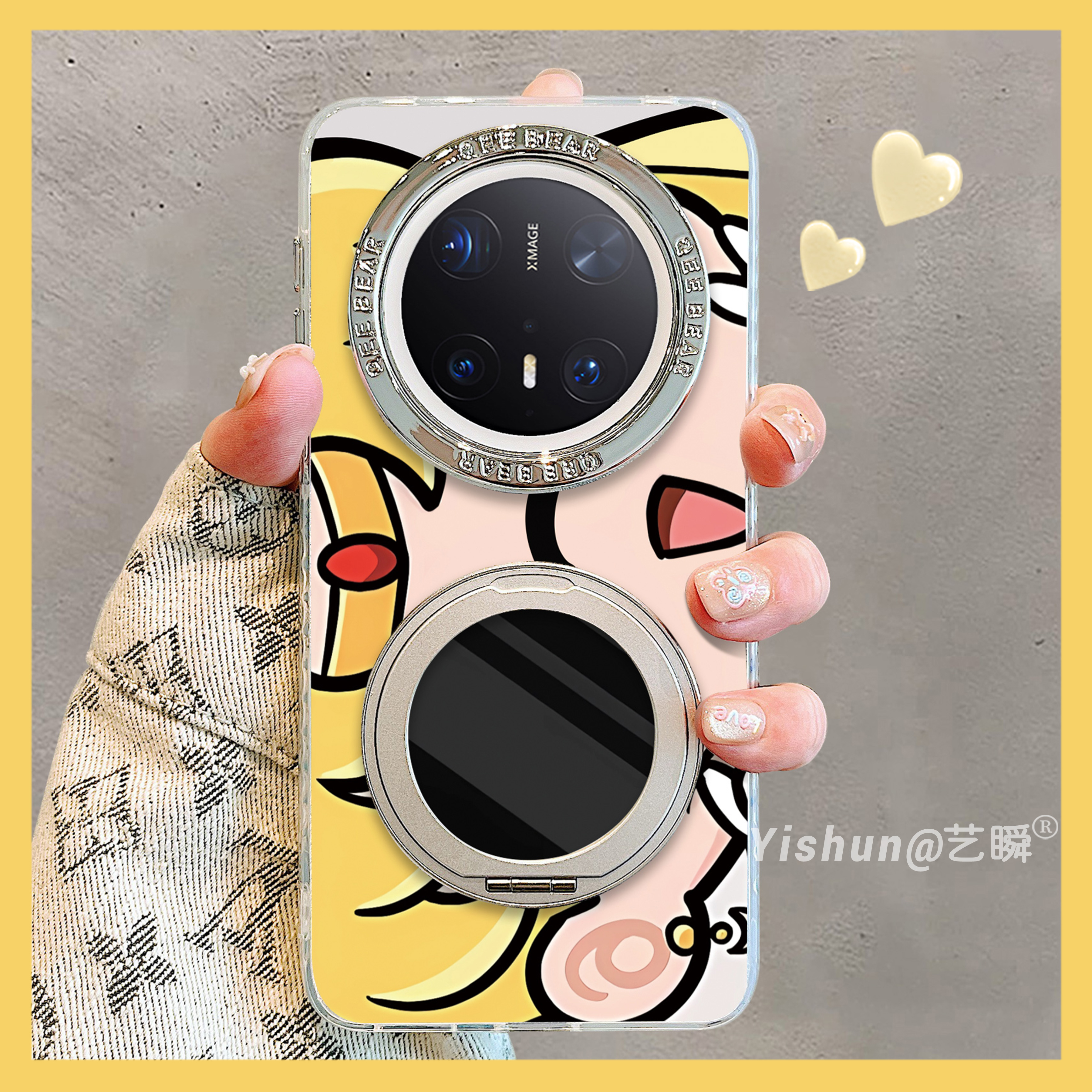 戴墨镜美少女适用华为mate70pro+新款mate60Pro手机壳360旋转支架壳60pro+磁吸支点壳70Pro少女心创意保护套