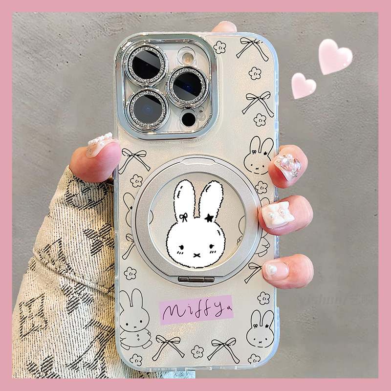 涂鸦米菲兔适用苹果17/16promax手机壳360旋转磁吸支点壳15pro可爱iPhone14plus镜头全包13女款16支架保护套