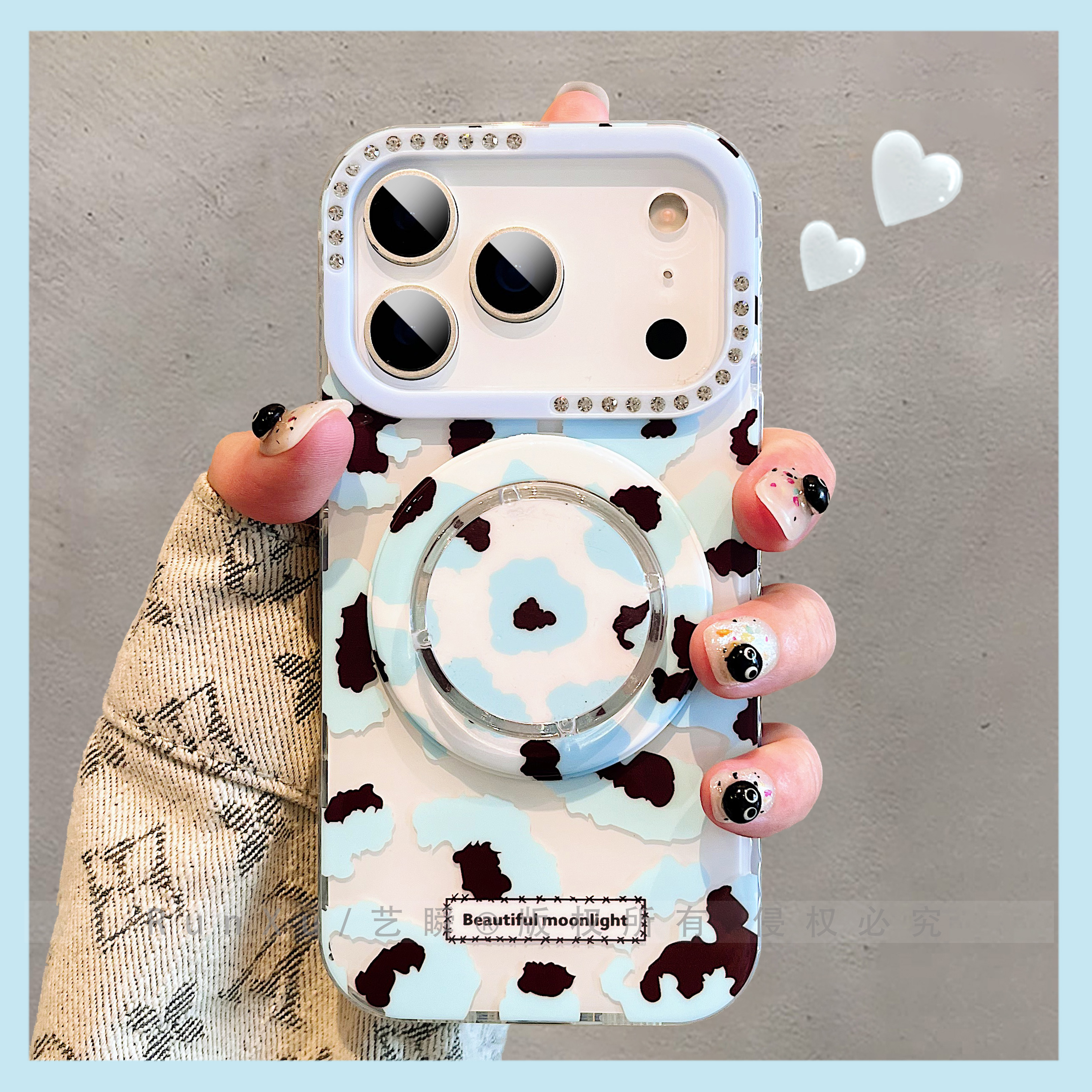 设计感小众创意个性蓝黑豹纹磁吸支架适用苹果17ProMax手机壳iPhone16pro双层ip14大孔点钻13防摔15pro保护套