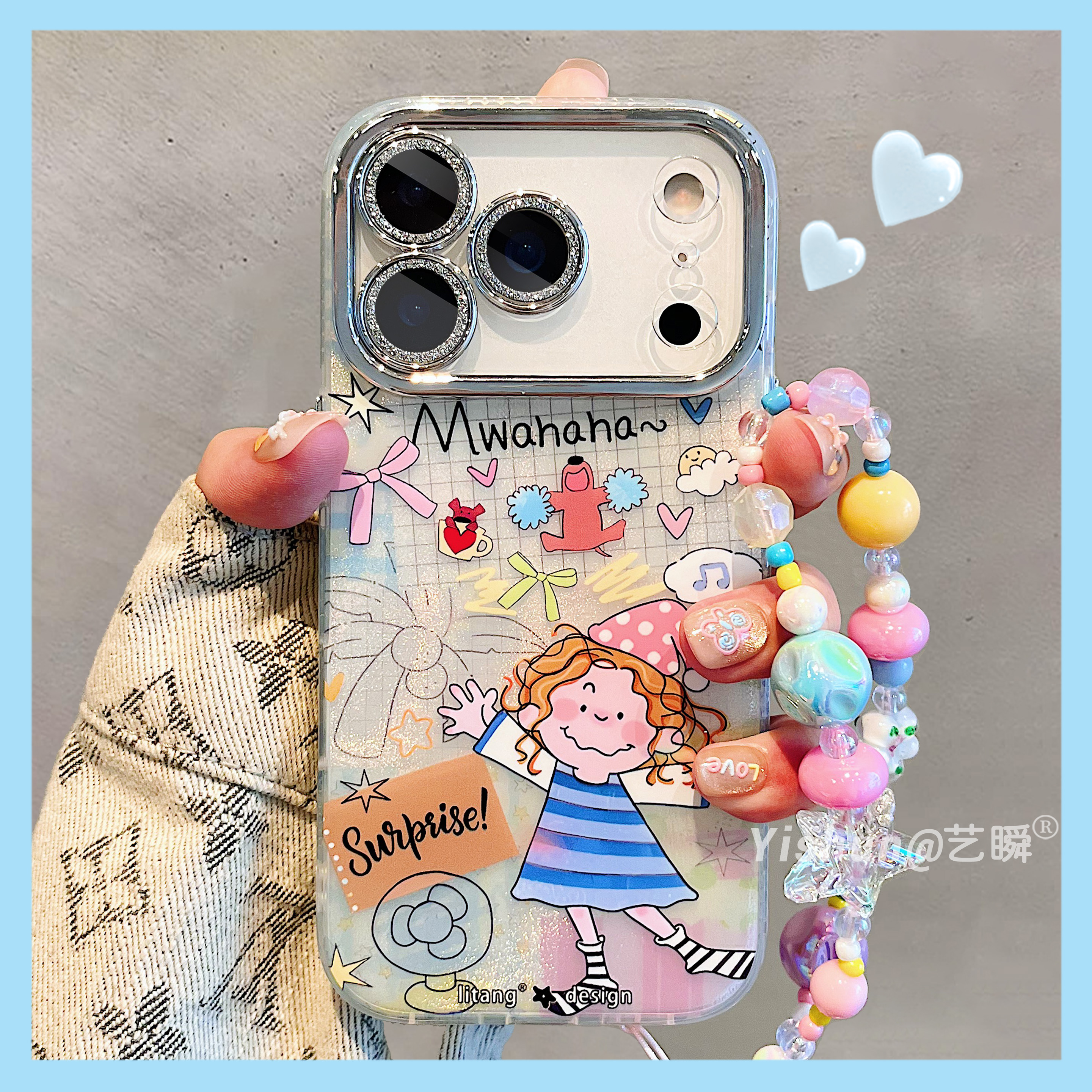 度假格纹睡帽coco酱适用iPhone17ProMax手机壳苹果16pro新款15闪粉全包镜头13可爱14plus少女17Air硅胶保护套