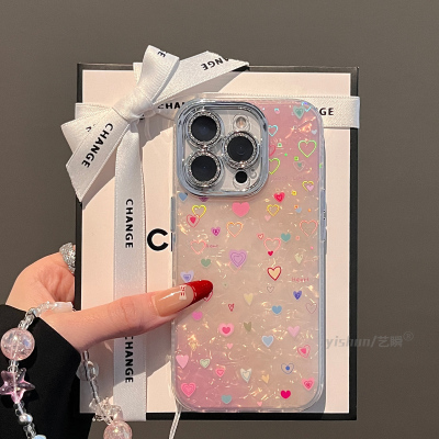 适用苹果16promax手机壳新款iphone17pm简约晕染粉彩色爱心15全包镜头14plus女款15pm贝壳纹13渐变爱心保护套