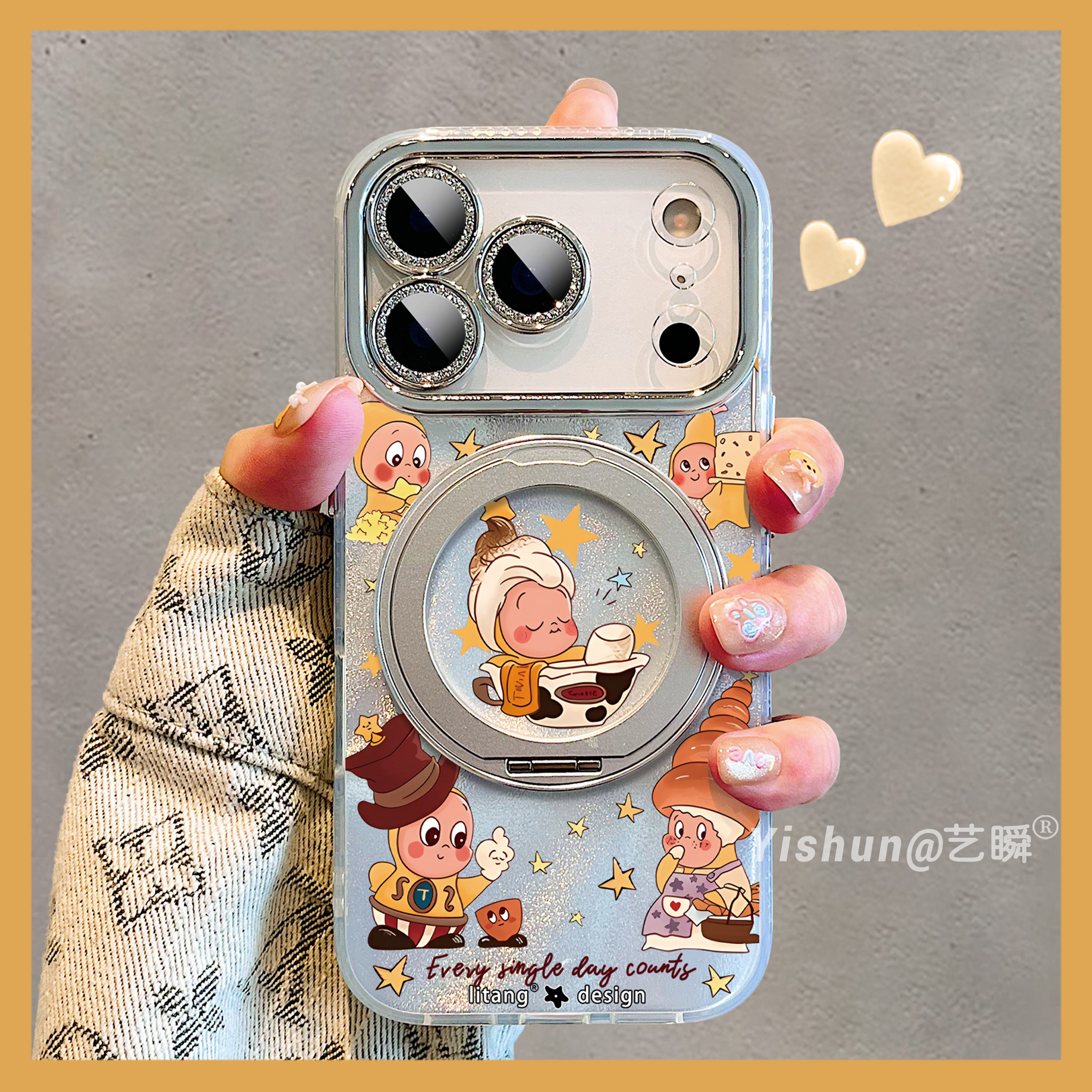 热量陷阱·星星人的甜点下午茶适用苹果17/17promax手机壳360旋转支架16pro磁吸支点壳iPhone14新款15p保护套