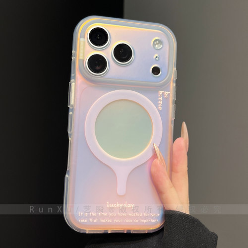 ins甜粉炫彩镭射适用苹果17ProMax手机壳新款iPhone16pro强力磁吸15高颜值ip17pm女款全包防摔17好看的保护套