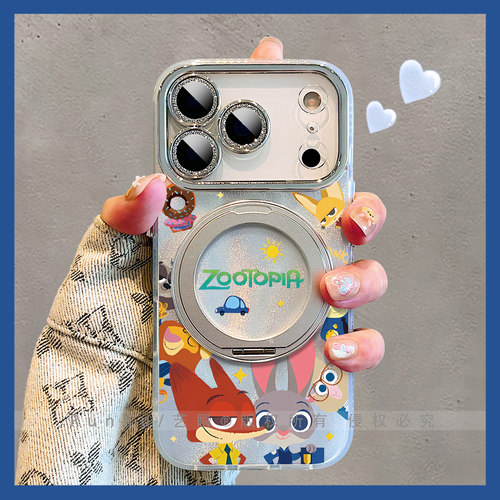 疯狂动物城大合照适用苹果17promax手机壳Air旋转支架16pro磁吸支点壳iPhone14新款朱迪尼克15镜头全包保护套