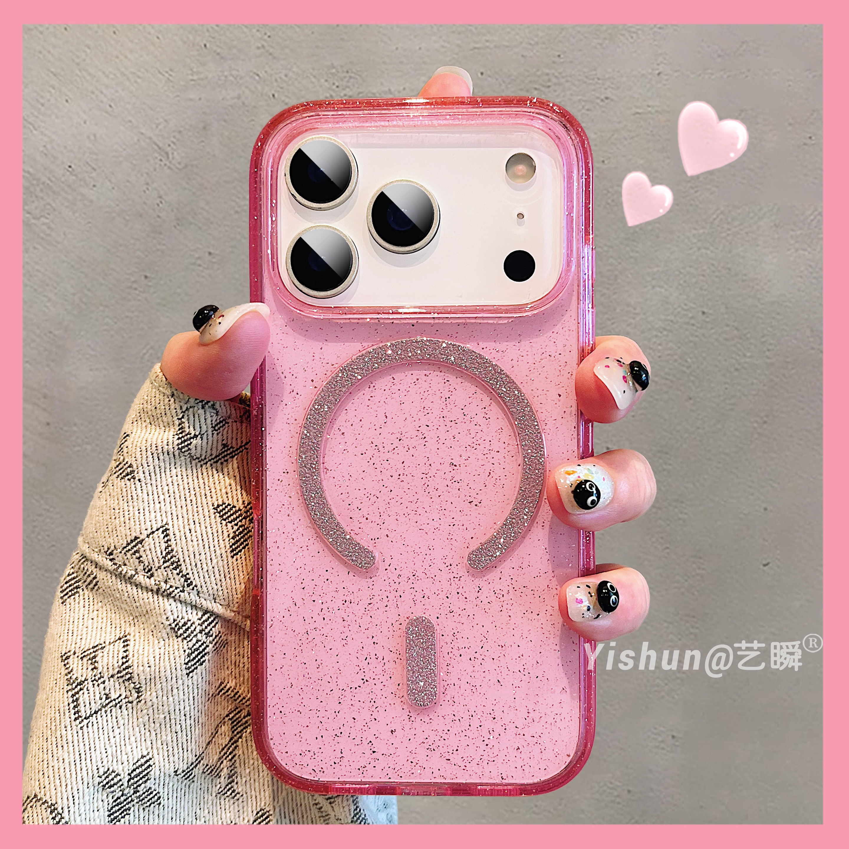 透粉星光闪闪适用苹果17ProMax手机壳磁吸强磁Phone16透明新款i14高档气质15pro简约女生13pm防摔11/12保护套