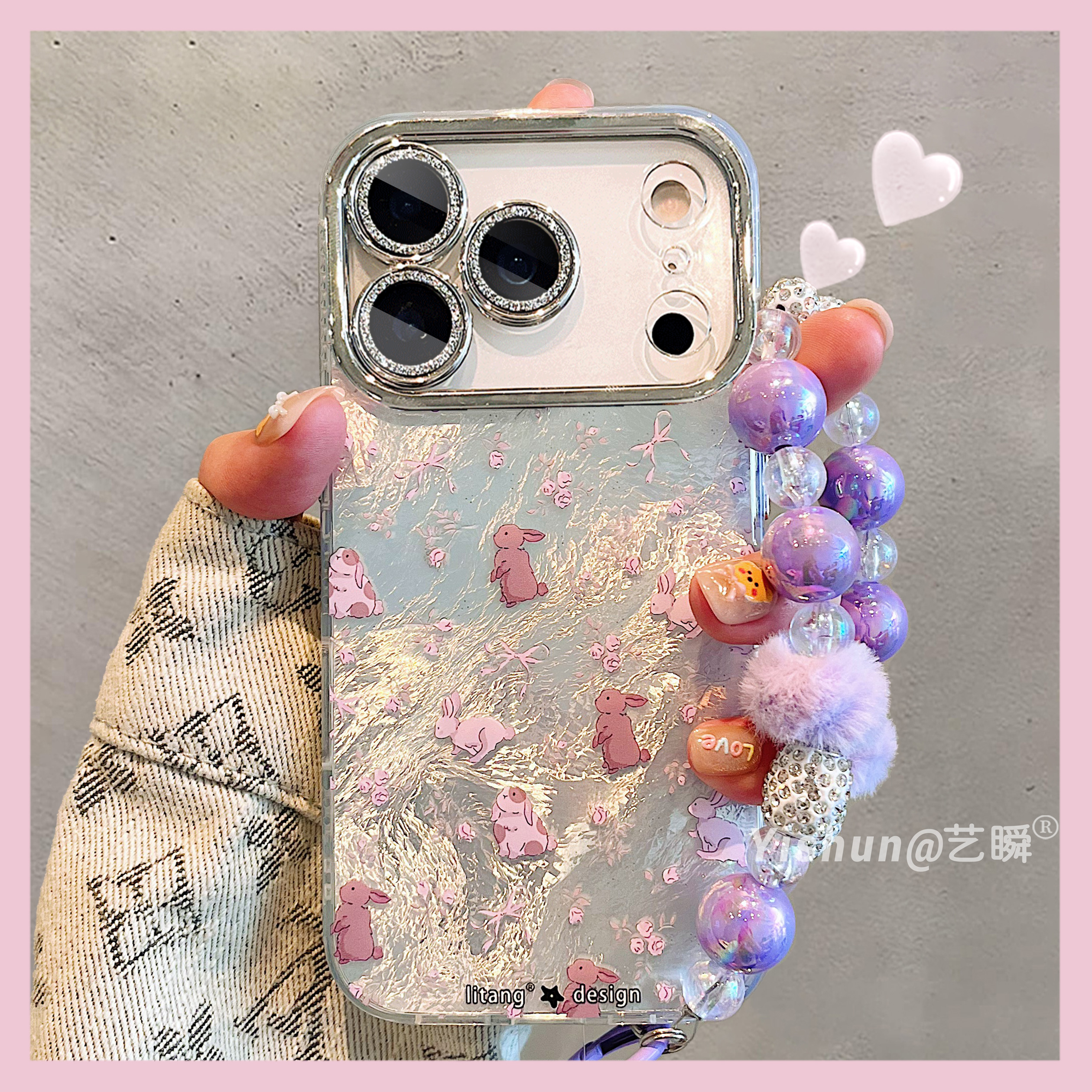 温柔风小碎花玫瑰花兔兔适用iPhone17ProMax手机壳苹果16pro新款15镜头全包14plus高级感ip硅胶Air女13保护套