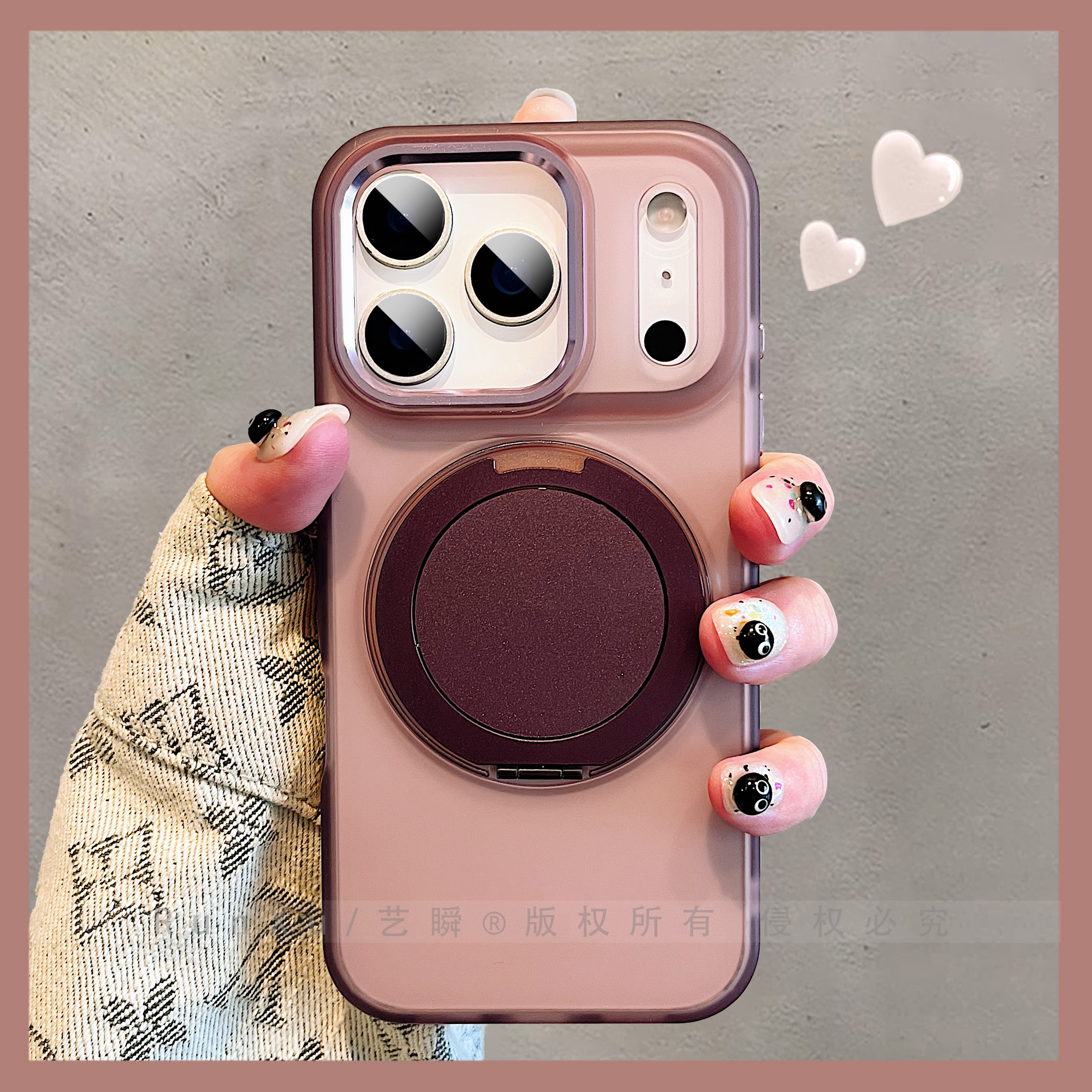 简约气质粉内嵌式360磁吸旋转支架适用iPhone17promax手机壳苹果16pro肤感15金属独立按键iP14大孔镜框保护壳