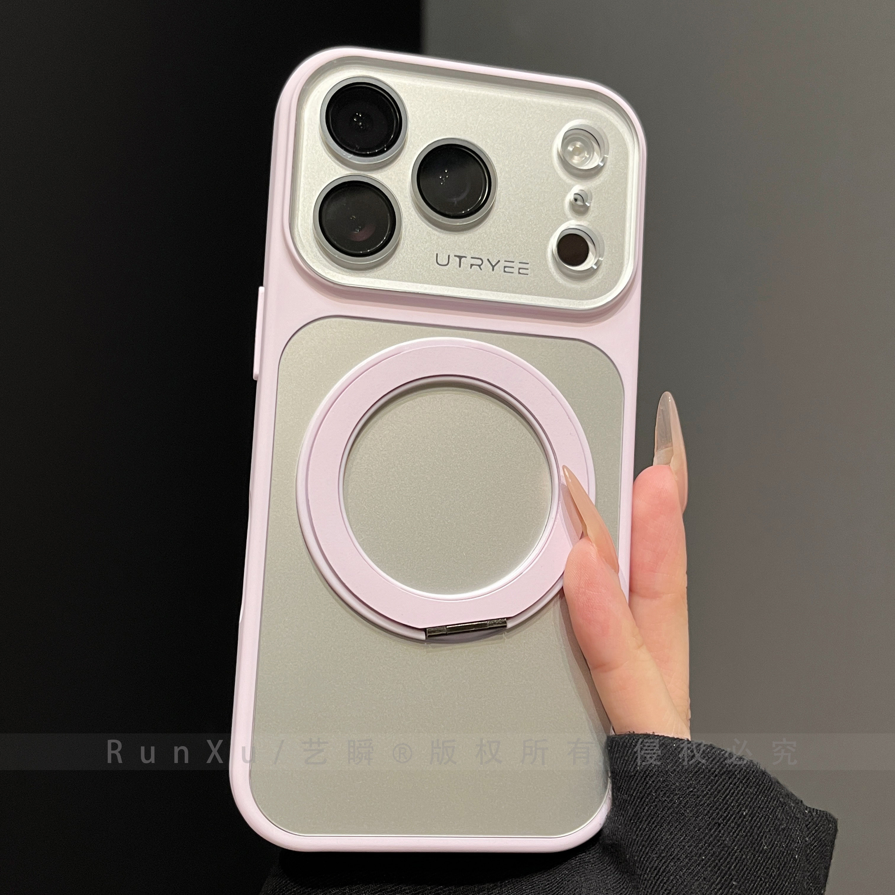 哑光银色细腻AG磨砂肤感适用苹果17ProMax手机壳iPhone16pro新款360°旋转支架14大视窗13全包镜头膜15保护套