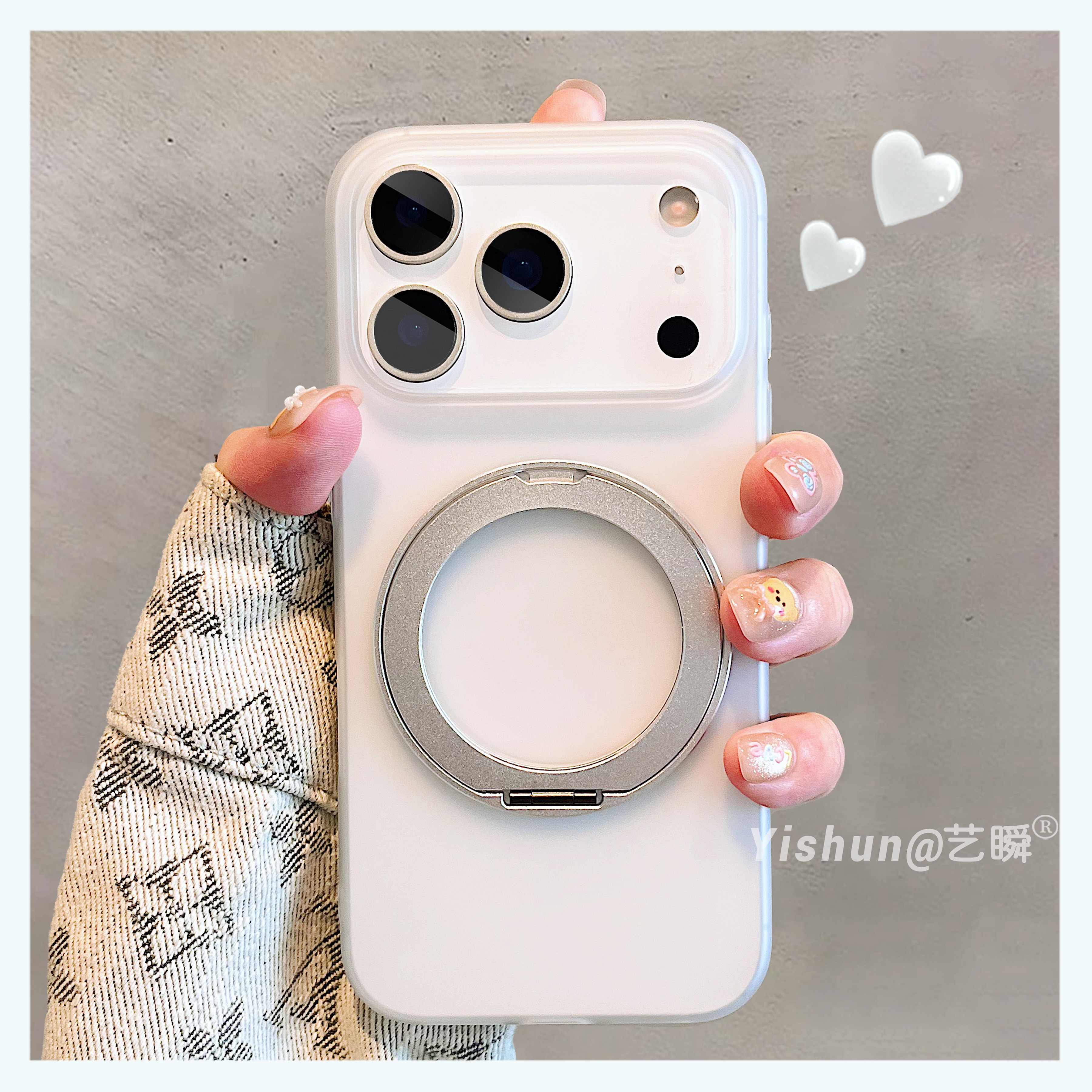 轻薄肤感360支点壳适用苹果17promax手机壳360旋转支架iPhone16pro磁吸14简约白色ip17pm高级半透15保护壳套