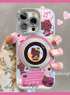 海滨音乐派对kt猫适用苹果16promax手机壳360旋转支架iPhone15pro磁吸支点壳14全包镜头13pm创意17卡通保护套