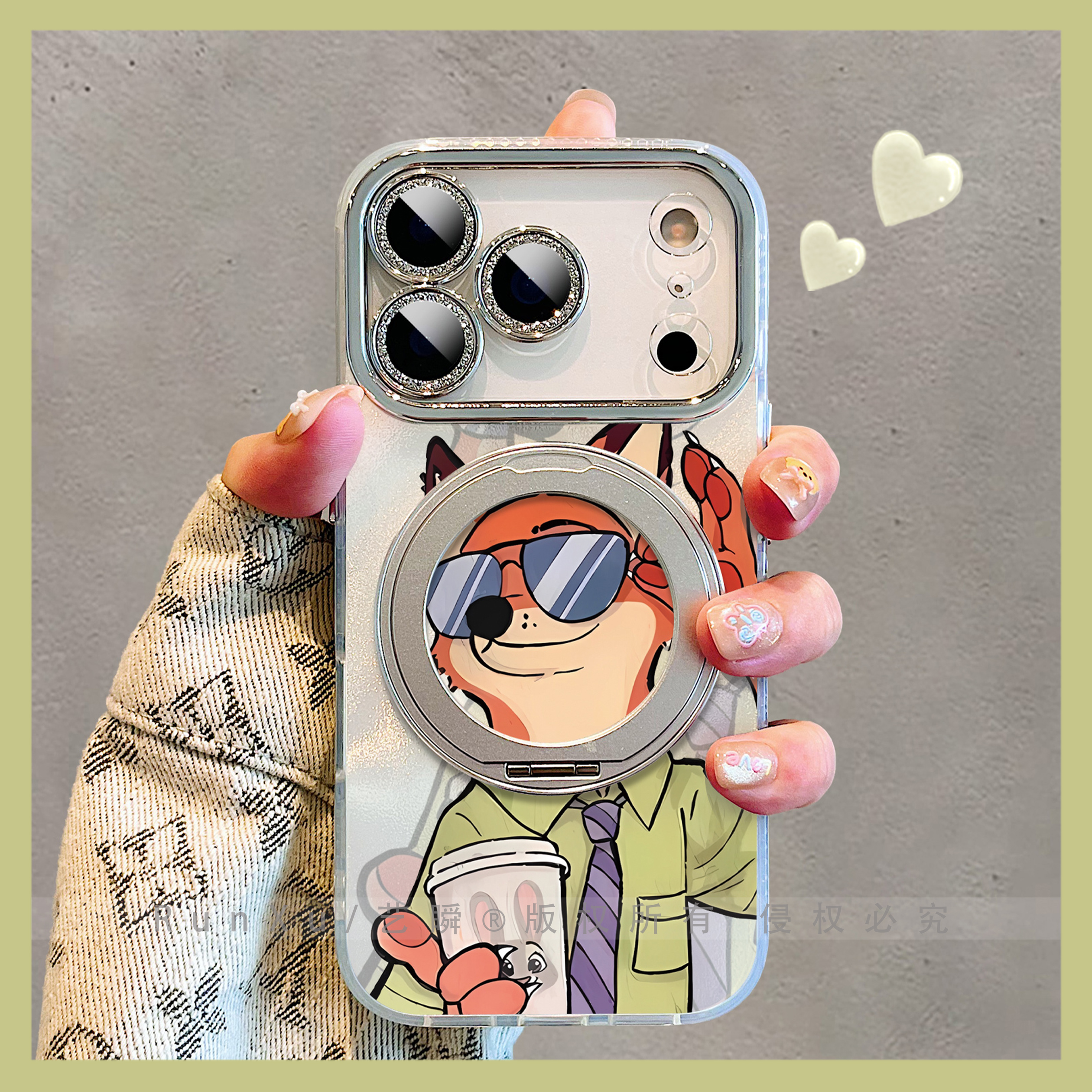 疯狂动物城时尚狐狸尼克适用苹果17promax手机壳Air旋转支架16pro磁吸支点壳iPhone14动漫15pm镜头全包保护套