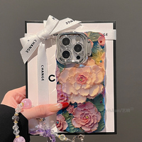 適用蘋(píng)果16ProMax手機(jī)殼iPhone15Pro春季唯美藝術(shù)花朵油畫(huà)14plus波浪邊13高級(jí)感女款12pro鏡框支架11pm保護(hù)套
