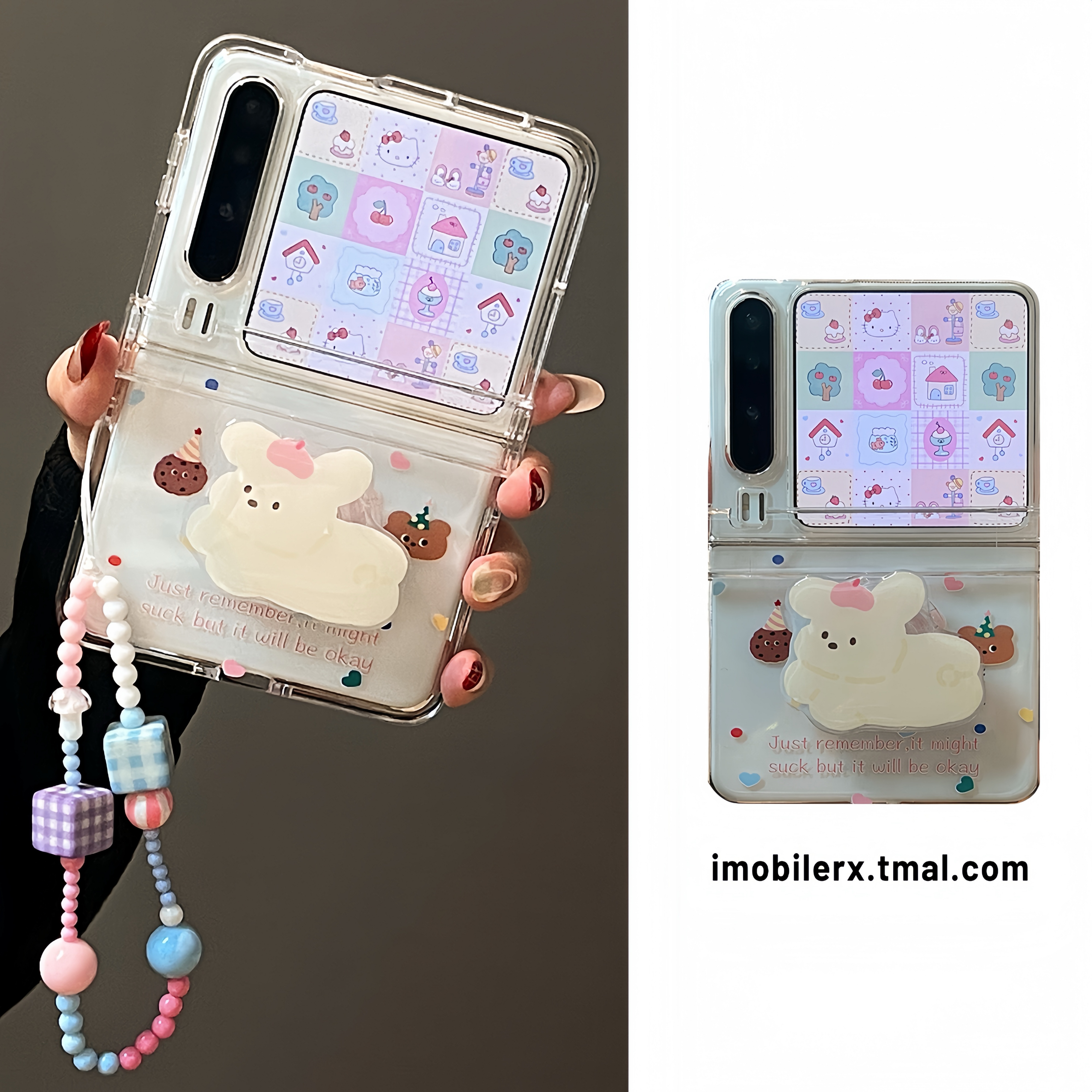 韩系ins彩色波点小兔小熊适用华为PuraX折叠屏手机壳p50pocket2中轴保护novaFlip硅胶三星Zflip654荣耀VFlip