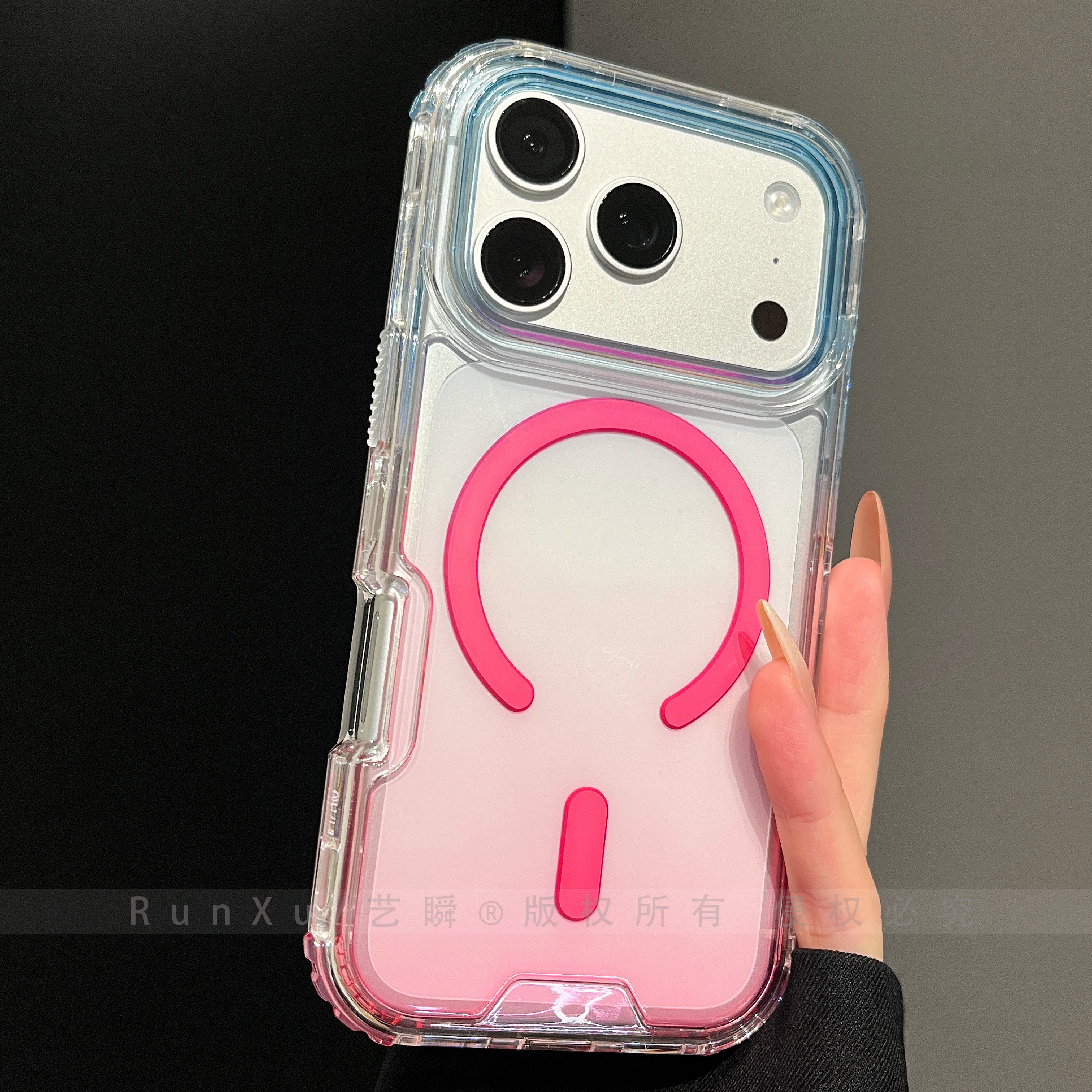 多巴胺糖果色粉蓝渐变晕染适用苹果17ProMax磁吸透明手机壳16plus防滑15四角气囊防摔ip14女款iphone13保护套