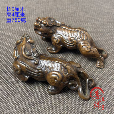 古董文玩纯铜紫铜实心招财貔貅桌面摆件皮休手把件复古摆设老物件