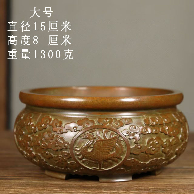 古董文玩纯铜紫铜四大神兽聚宝盆十二生烟灰缸铜香炉桌面复古摆件