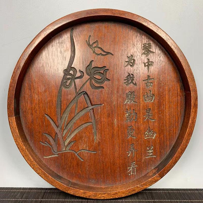 古董文玩花梨木镶嵌贝壳底座