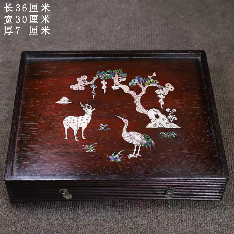 古董文玩小叶紫檀镶嵌贝壳都承盘带抽屉茶台螺钿茶盘复古老物件