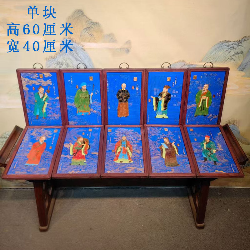 古董文玩郎世宁红木镶嵌瓷板画手绘珐琅掐丝十大名医华佗李时珍
