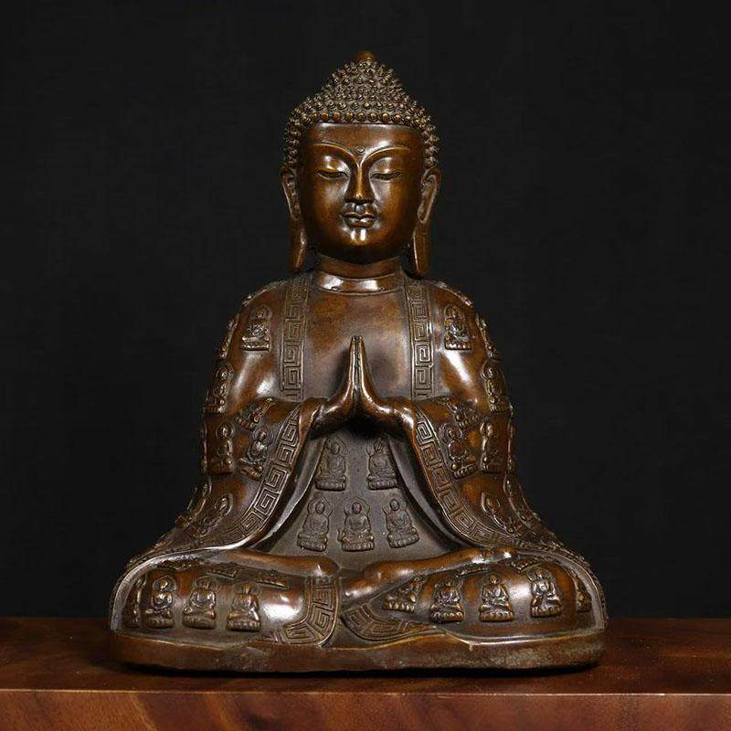 古董文玩纯铜紫铜万佛朝宗释迦牟尼如来佛桌面供奉百衣佛复古摆件