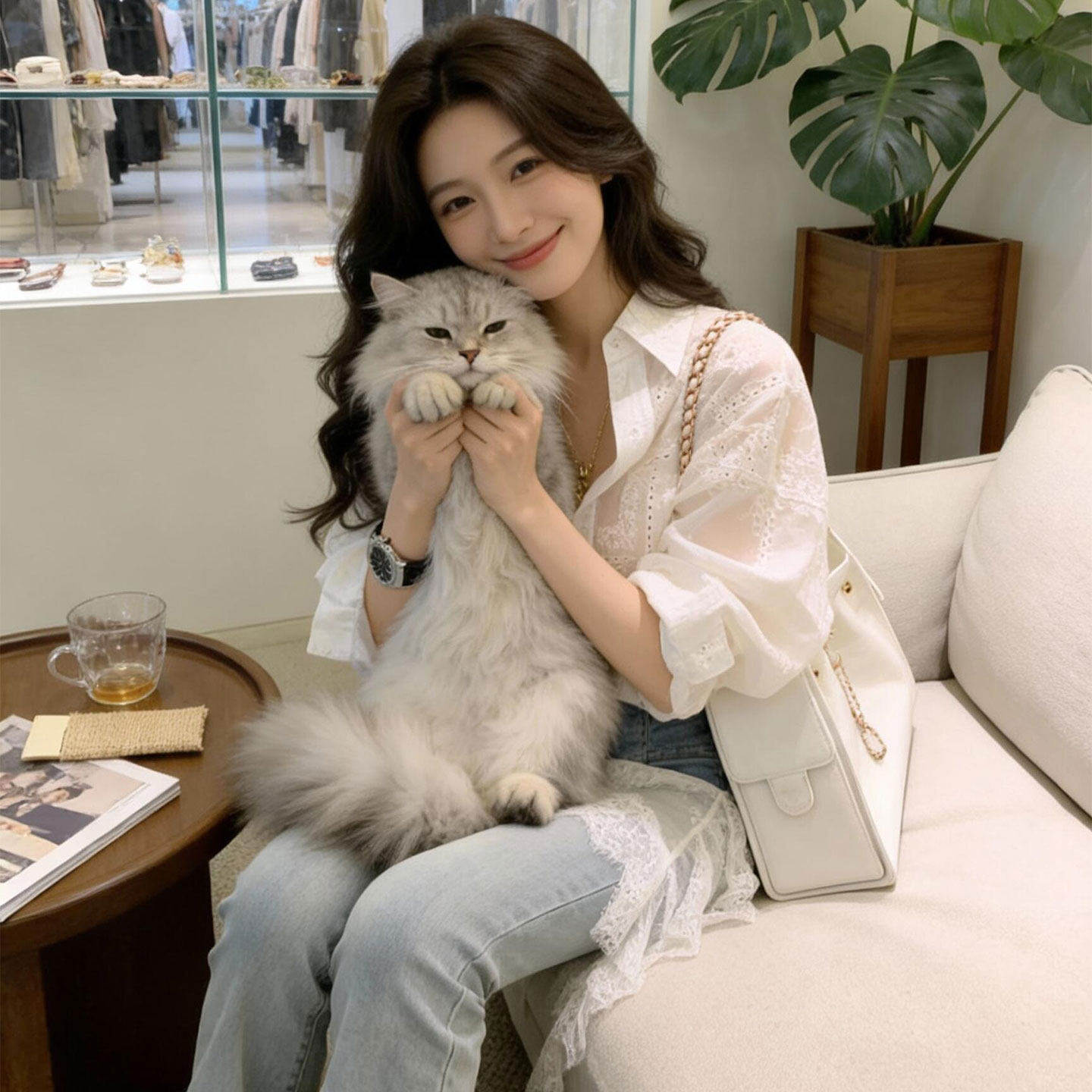 淡人高知穿搭一整套女2026春季韩系气质衬衫上衣蕾丝牛仔裤两件套