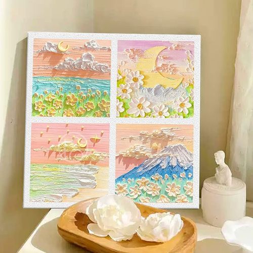 月亮玫瑰花卉石英砂肌理画diy材料全套填色手工绘数字油画高级感