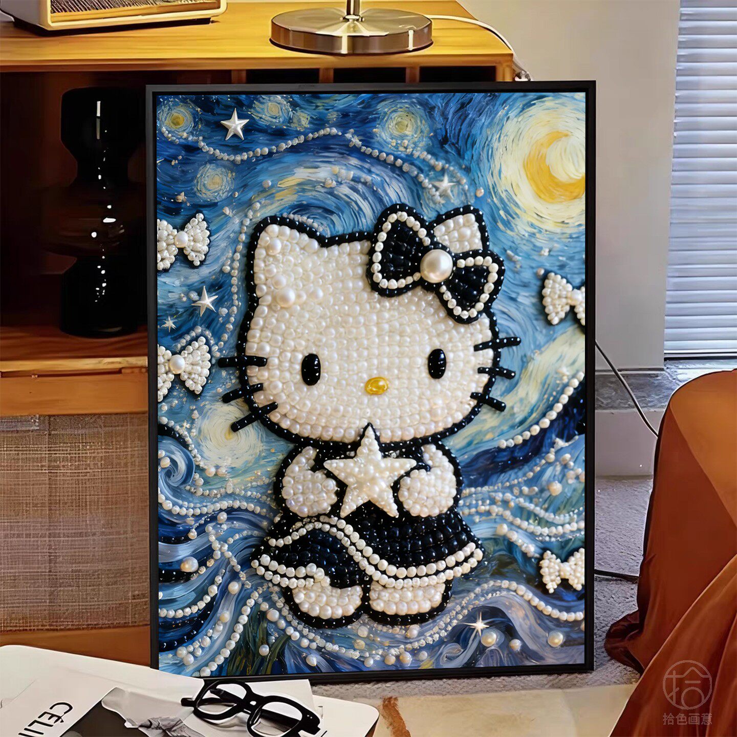 HelloKitty星月夜梵高diy珍珠材料包卡通钻石画三丽鸥卧室装饰画