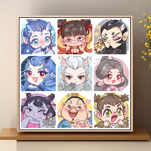 Q版哪吒2敖丙数字油画diy填充涂色填色画儿童手工绘申公豹丙烯画