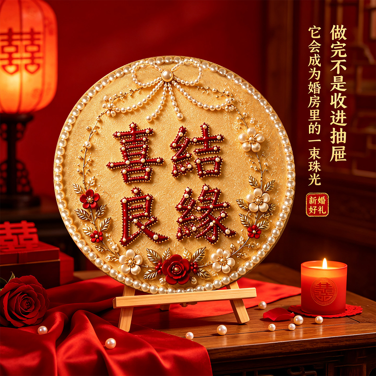 喜结良缘手工diy珍珠画新婚礼物