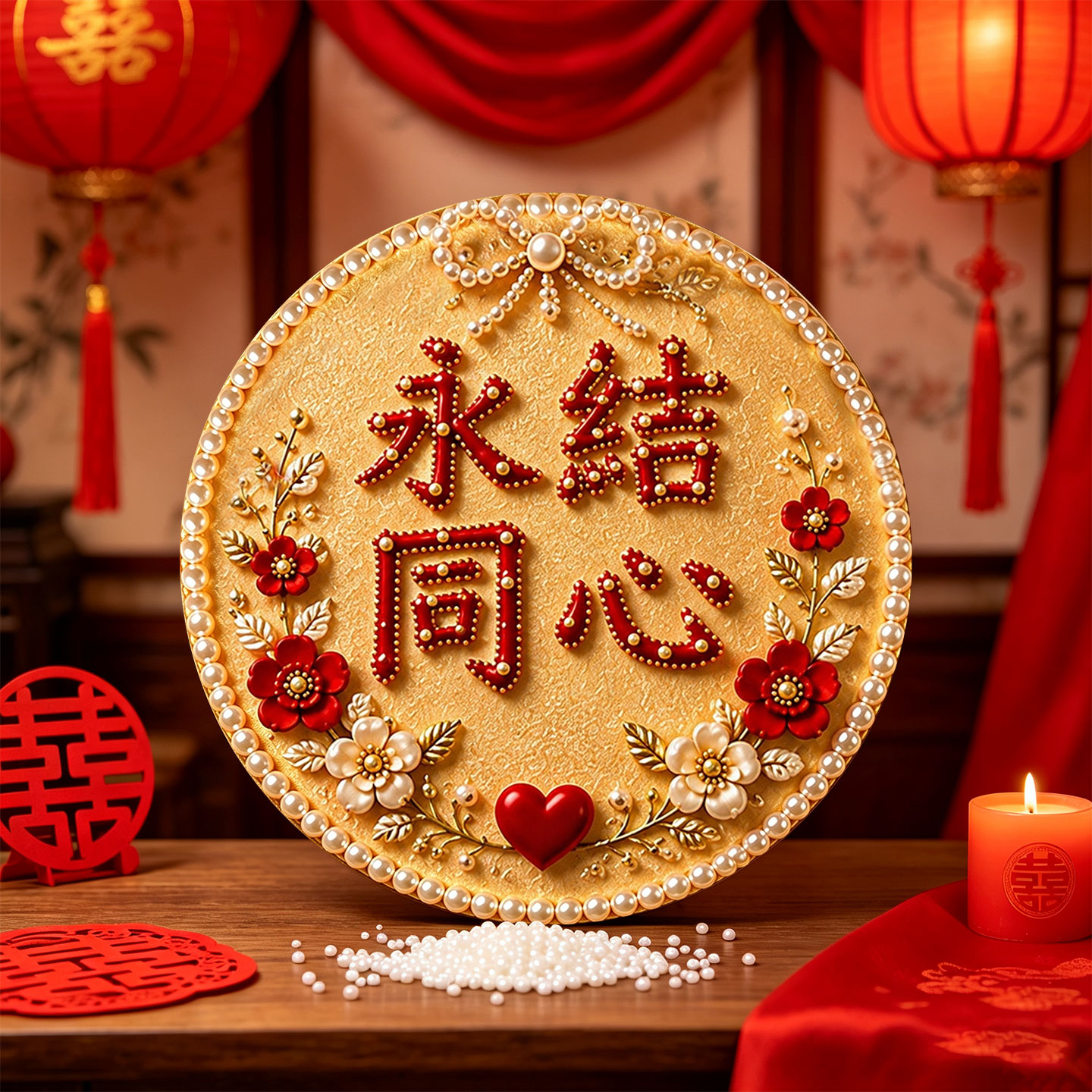 永结同心手工diy珍珠画新婚礼物