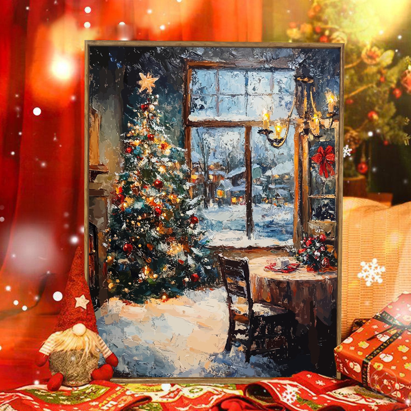 莫奈圣诞氛围感风景数字油画diy