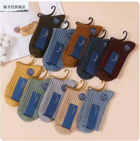 순면 양말 남성용 종아리 중반 양말 10켤레 가을 겨울 두꺼운 면화 이중 바늘 남성용 냄새 방지 및 땀 흡수 비즈니스 겨울 스타킹