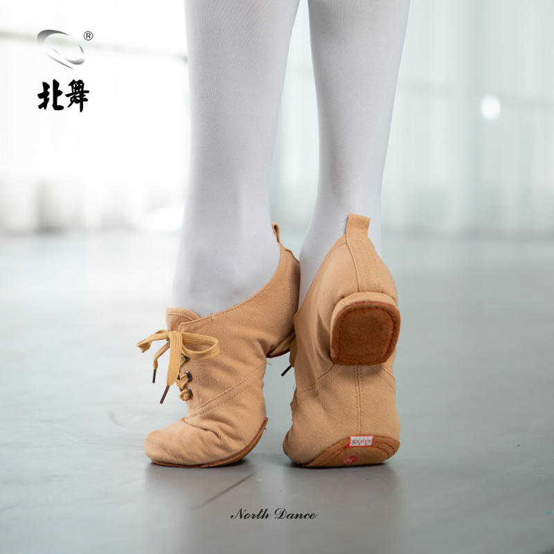 低帮软底带跟教师鞋帆布古典舞