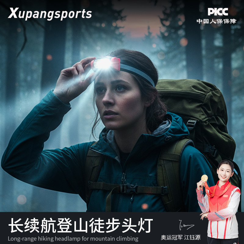 虚胖户外徒步登山头灯夜跑头灯超亮强光手电筒头戴式超轻便小头灯图片