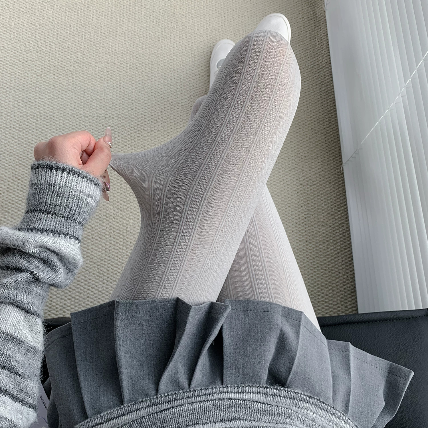 格雷系浅灰麻花连裤袜女秋冬微透