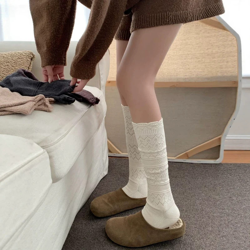 秋冬镂空针织堆堆长筒袜软糯舒服