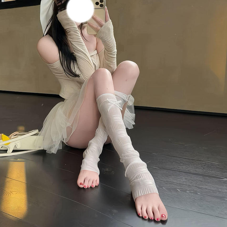 白色冰丝防晒堆堆袜套中筒女春夏季薄款蕾丝芭蕾风小腿冰冰jk袜子