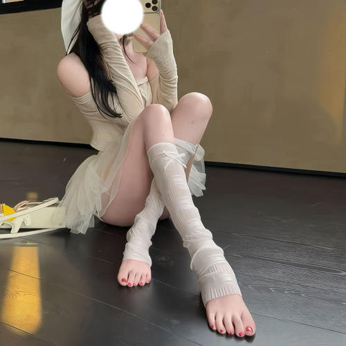 白色冰丝防晒堆堆袜套中筒女春夏