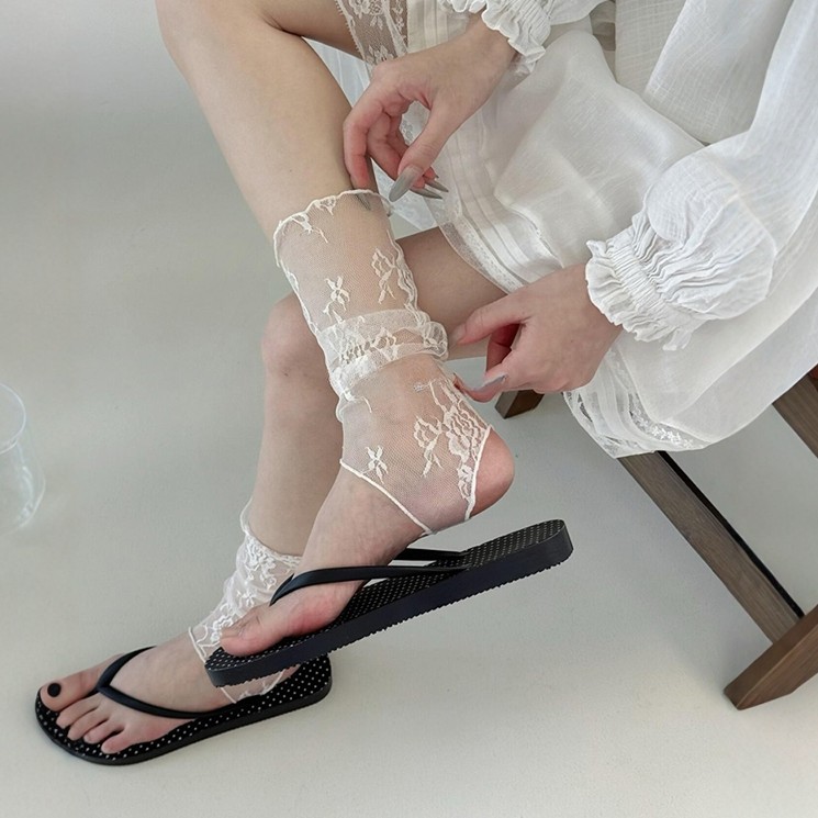 夏日新品超薄纯欲蕾丝提花袜套女