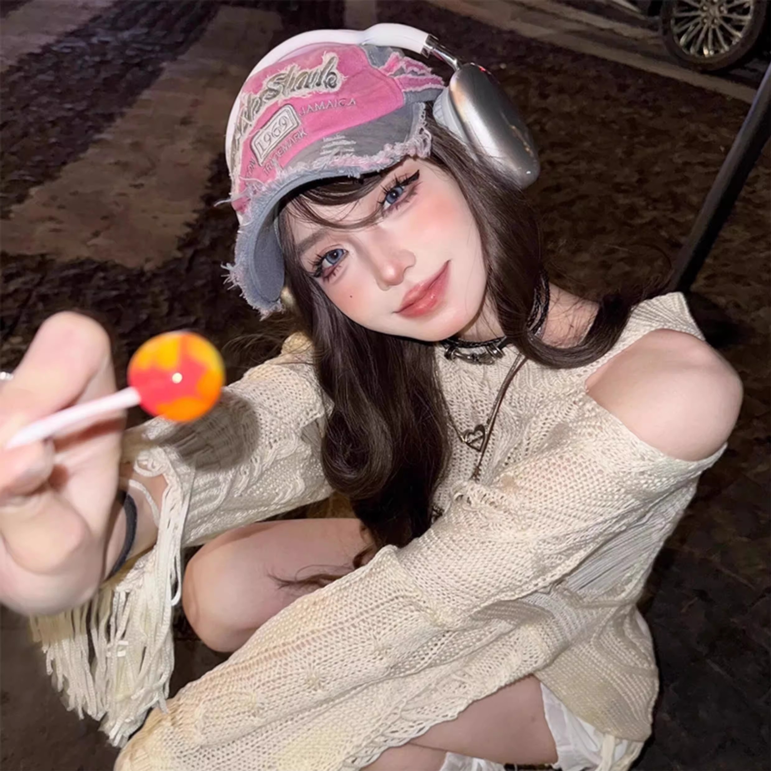 粉色辣妹y2k做旧美式复古鸭舌帽