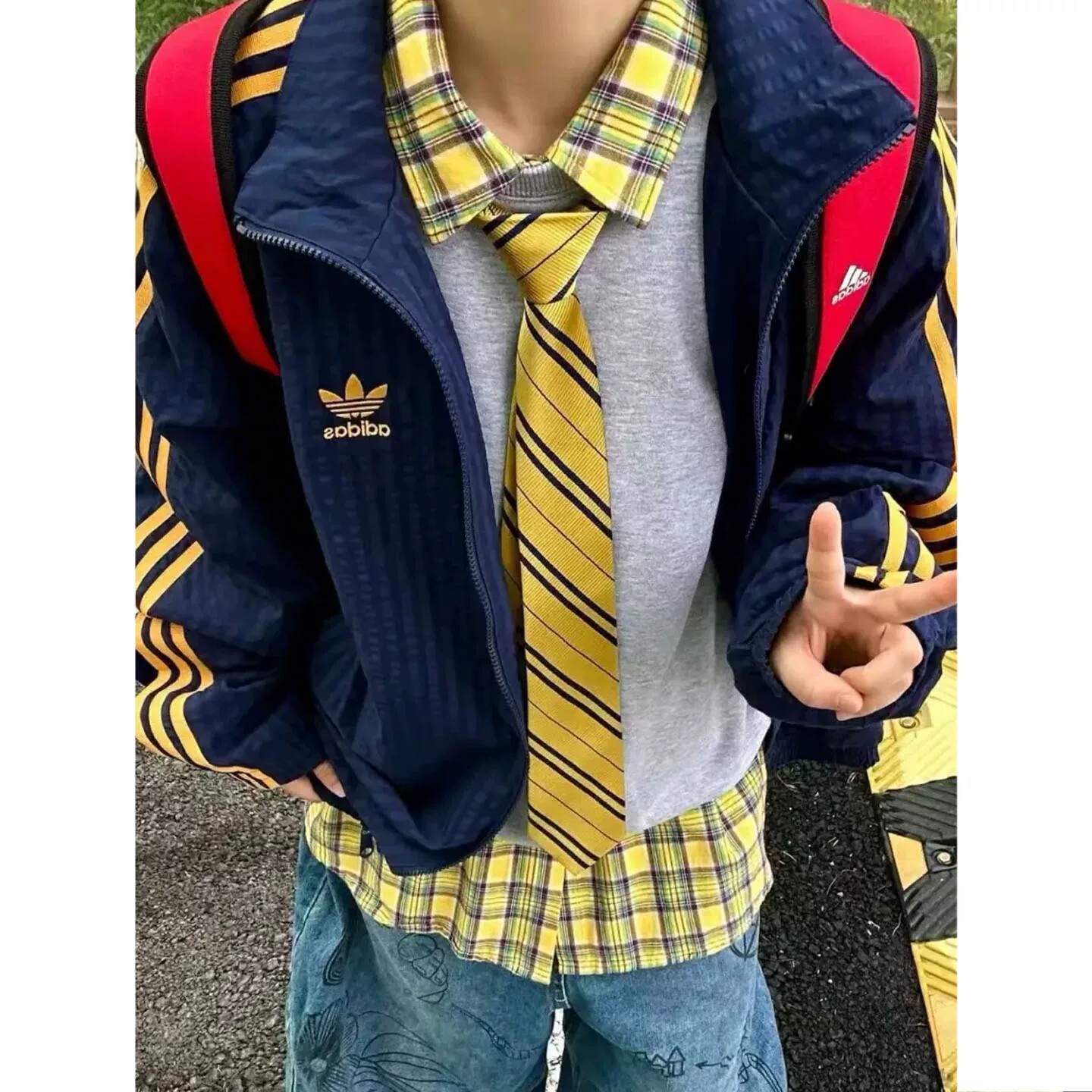 美式学院风黄色条纹领带复古百搭