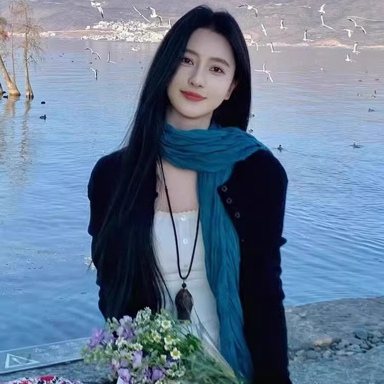 文艺风湖蓝色围巾女复古棉麻褶皱