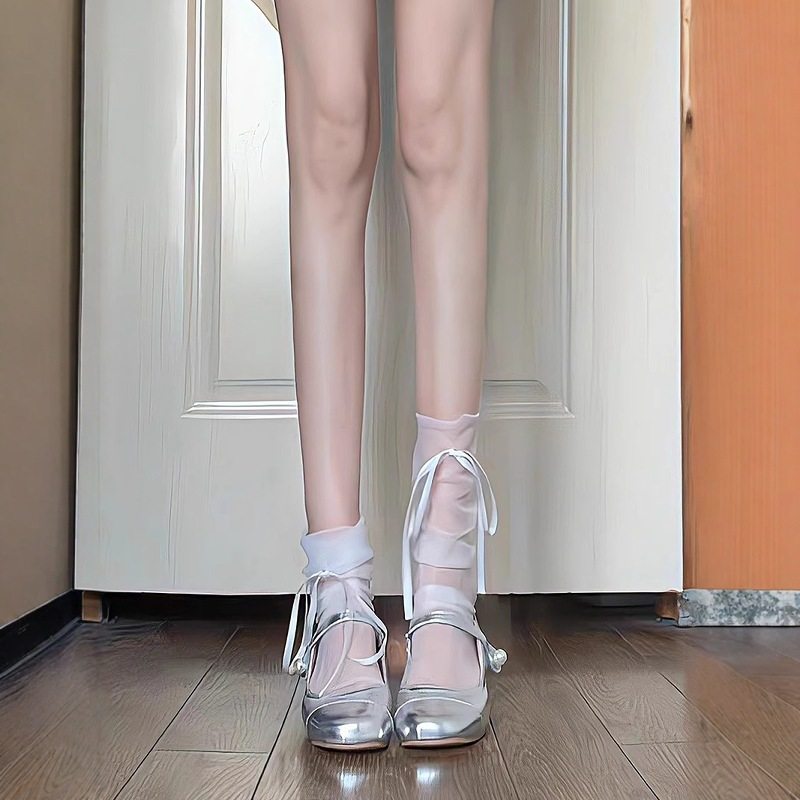 甜妹芭蕾风蕾丝网纱蝴蝶结中筒袜