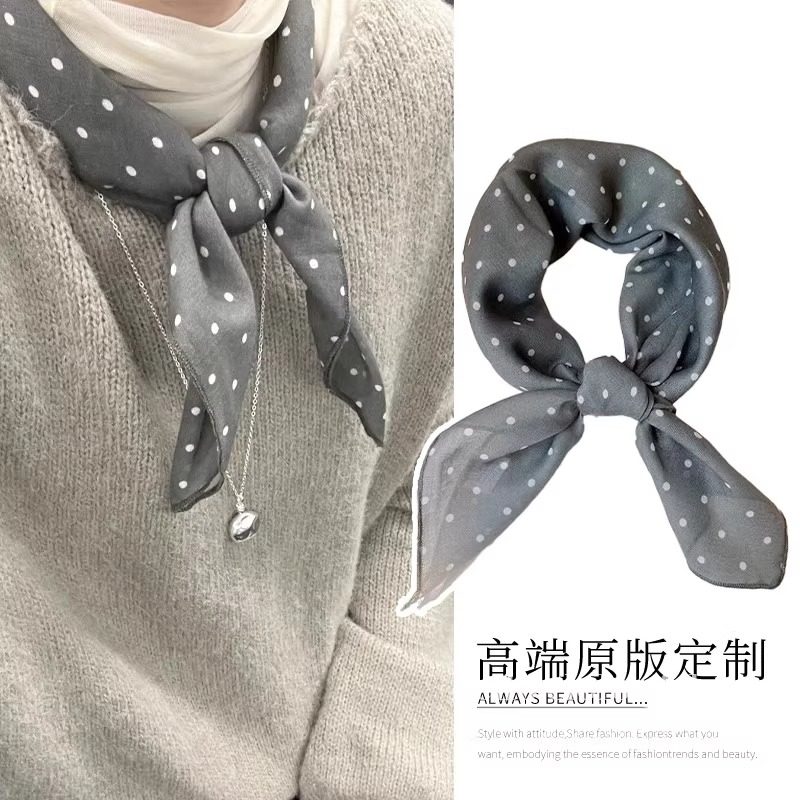 简约百搭慵懒休闲风灰色波点丝巾